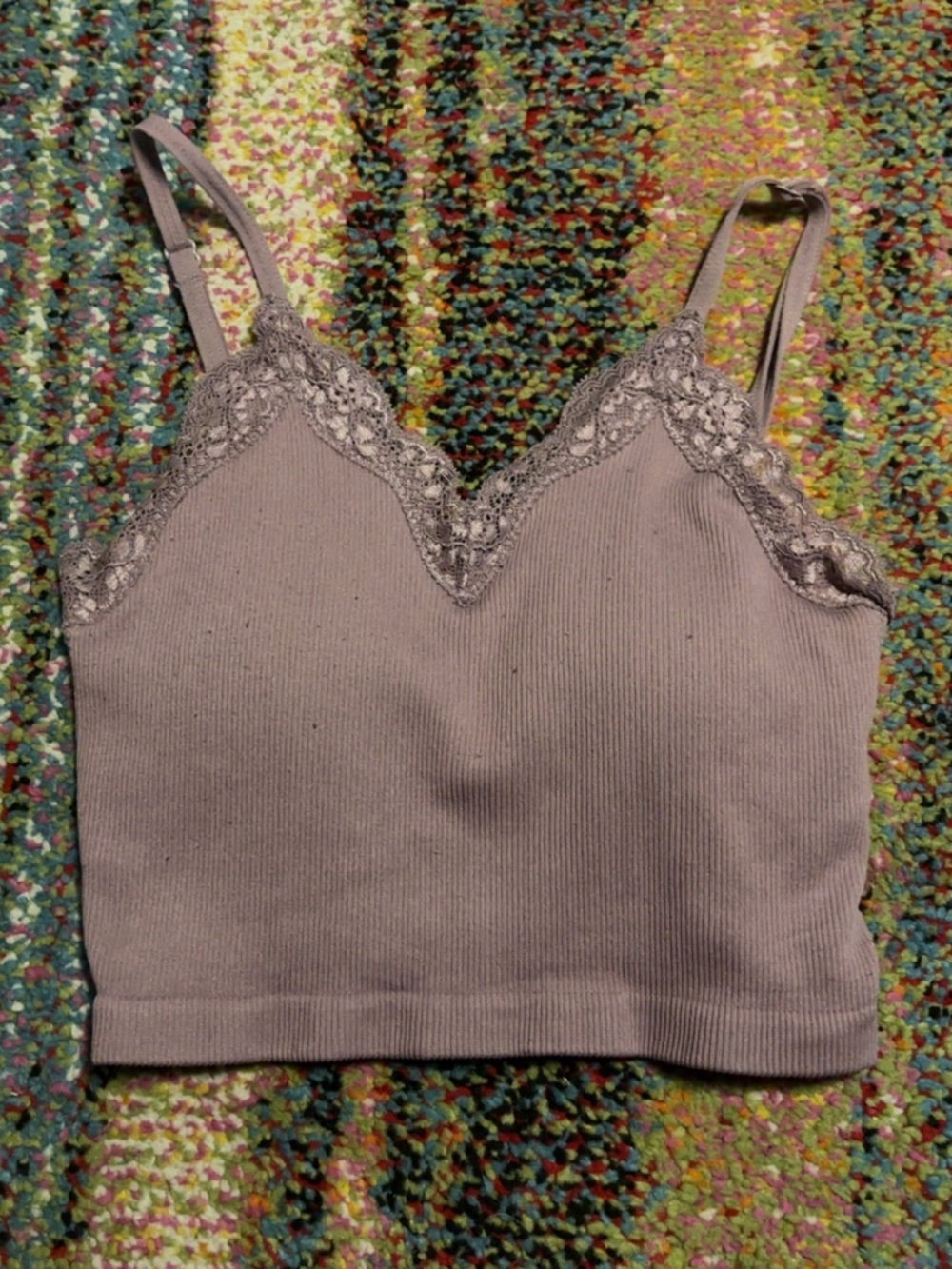 Altar'd State Lace-Trim Ribbed Cami - Dusty Mauve